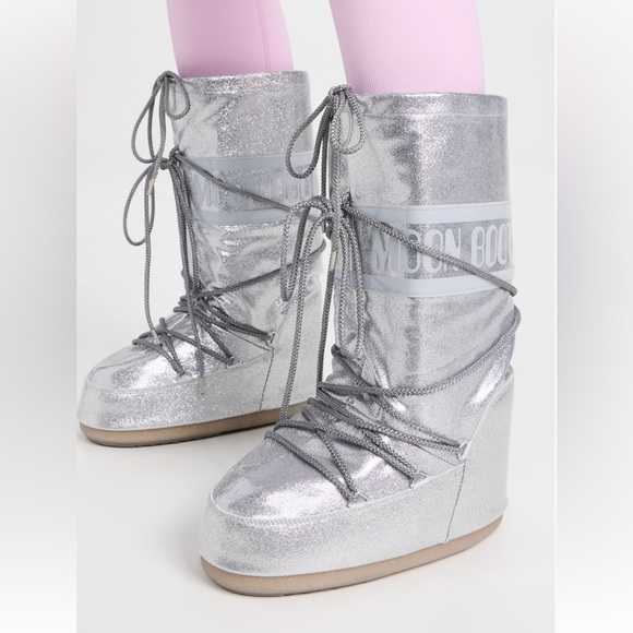 Moon Boot Icon Silver Glitter Boots Brand New! Size 35 - 38 - Picture 5 of 11